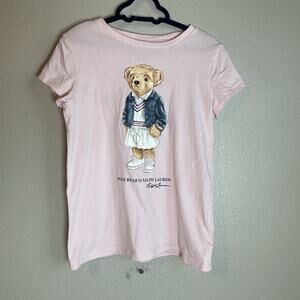 Polo Ralph Lauren Girl S 7 Pink Polo Bear Graphic T-Shirt Short Sleeve 100 Cotto